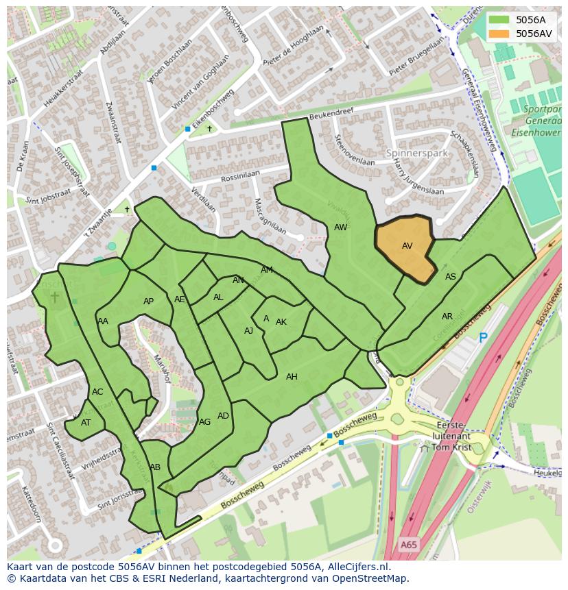 Afbeelding van het postcodegebied 5056 AV op de kaart.