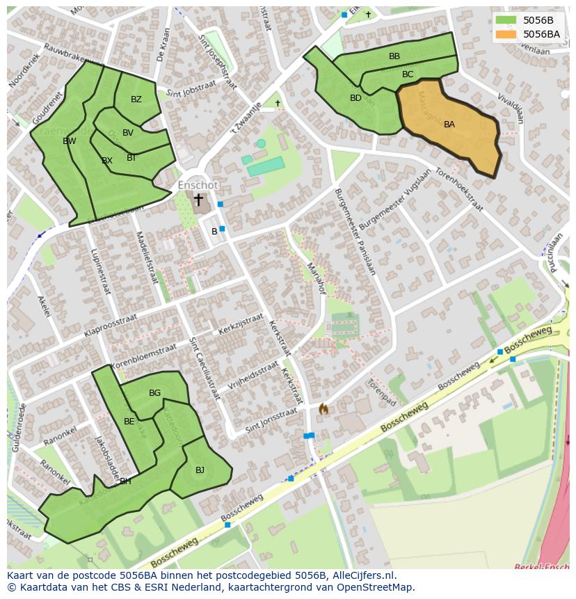 Afbeelding van het postcodegebied 5056 BA op de kaart.