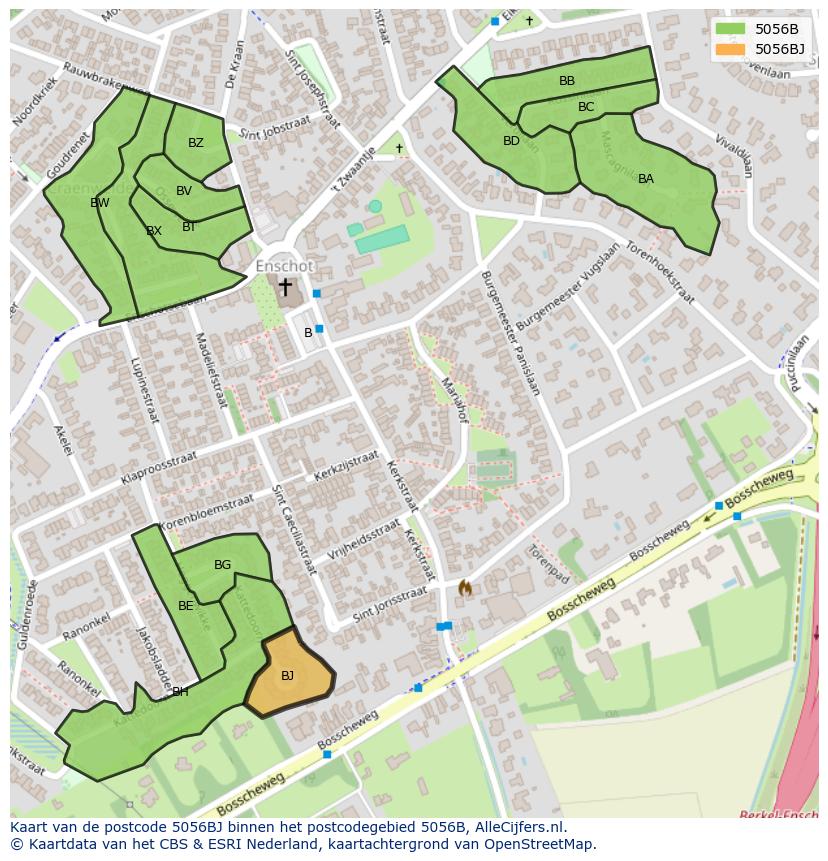 Afbeelding van het postcodegebied 5056 BJ op de kaart.