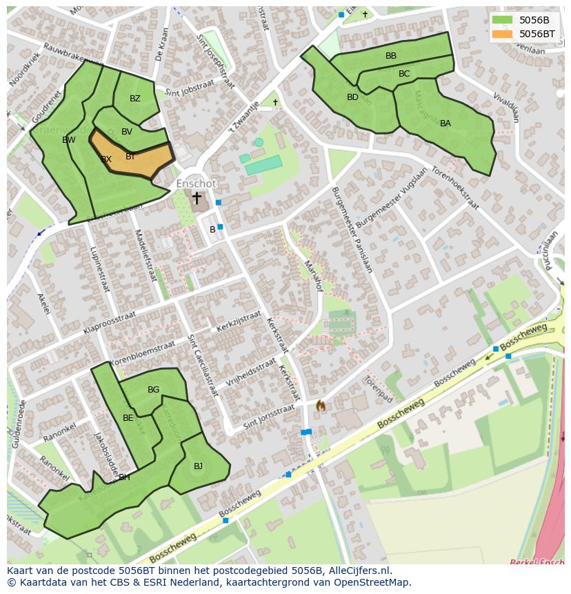 Afbeelding van het postcodegebied 5056 BT op de kaart.
