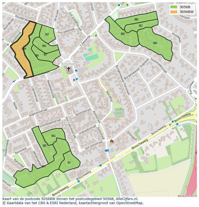 Afbeelding van het postcodegebied 5056 BW op de kaart.