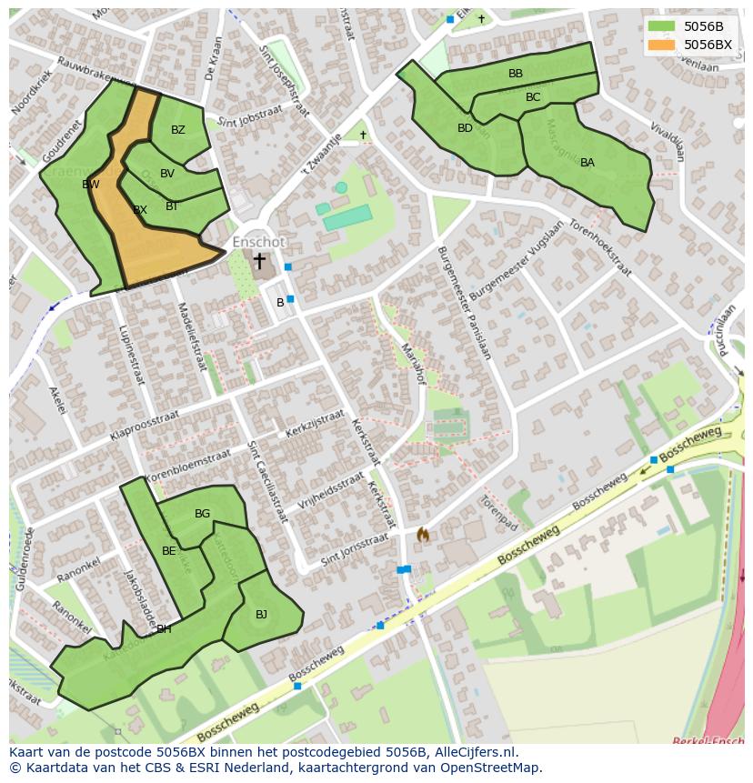 Afbeelding van het postcodegebied 5056 BX op de kaart.