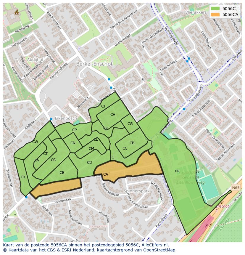 Afbeelding van het postcodegebied 5056 CA op de kaart.