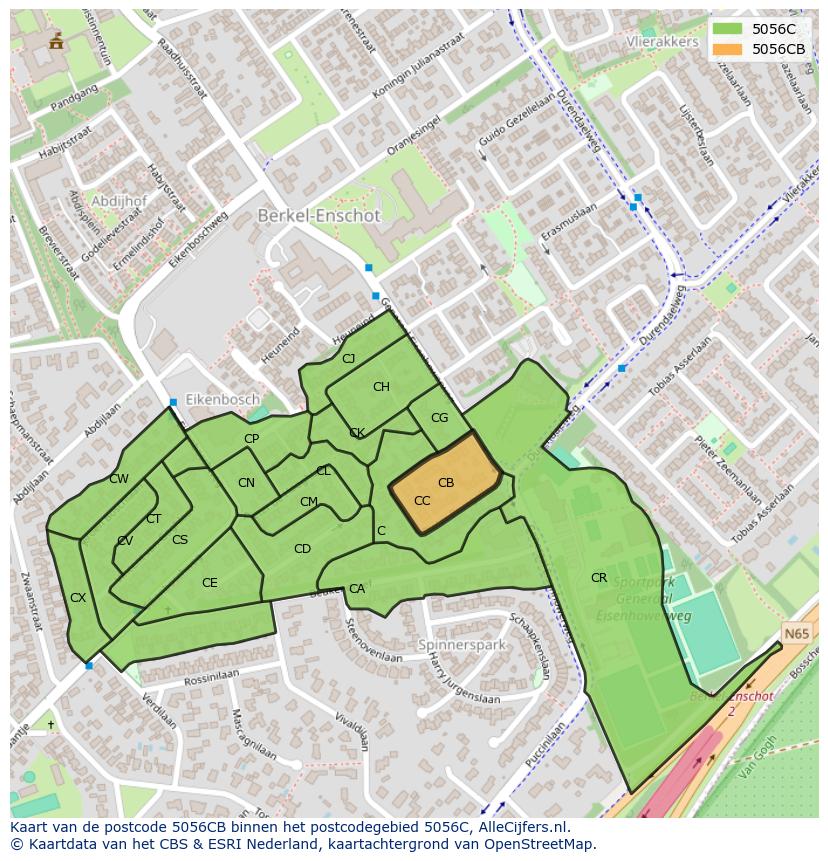 Afbeelding van het postcodegebied 5056 CB op de kaart.