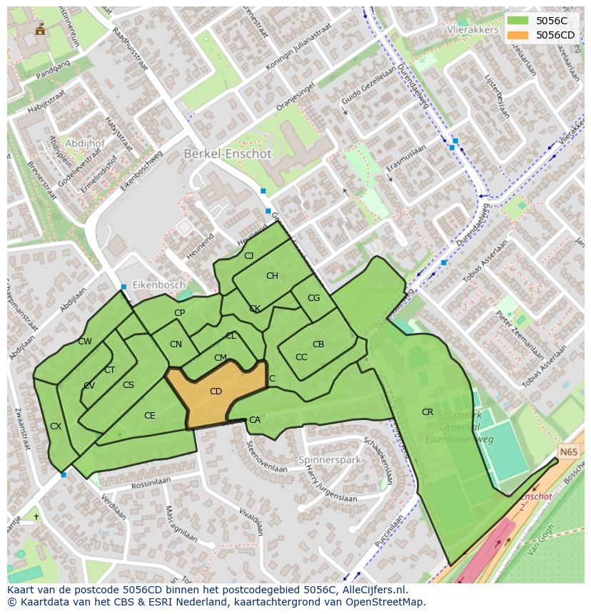 Afbeelding van het postcodegebied 5056 CD op de kaart.