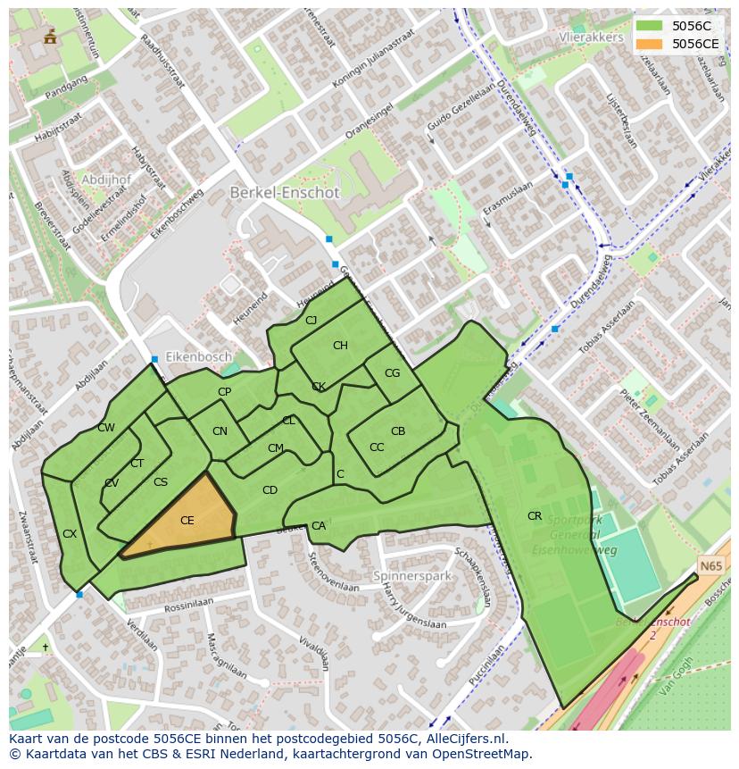 Afbeelding van het postcodegebied 5056 CE op de kaart.