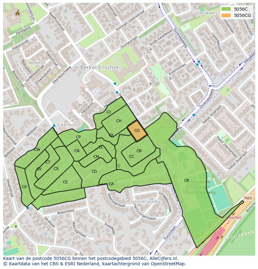Afbeelding van het postcodegebied 5056 CG op de kaart.