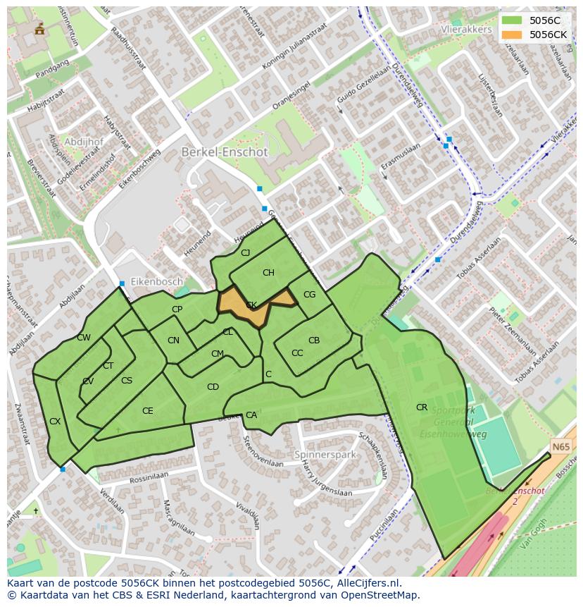 Afbeelding van het postcodegebied 5056 CK op de kaart.