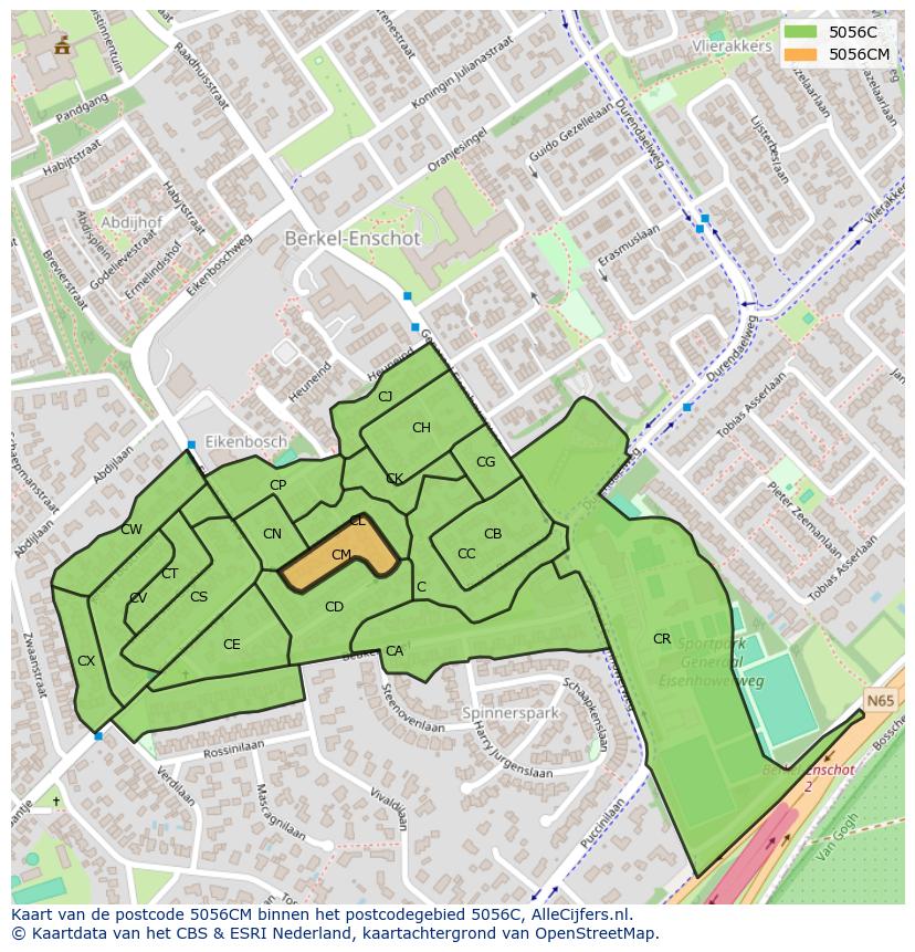 Afbeelding van het postcodegebied 5056 CM op de kaart.