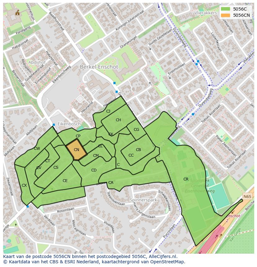 Afbeelding van het postcodegebied 5056 CN op de kaart.