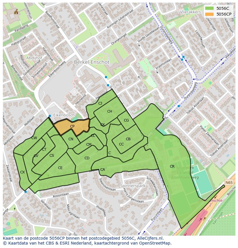Afbeelding van het postcodegebied 5056 CP op de kaart.