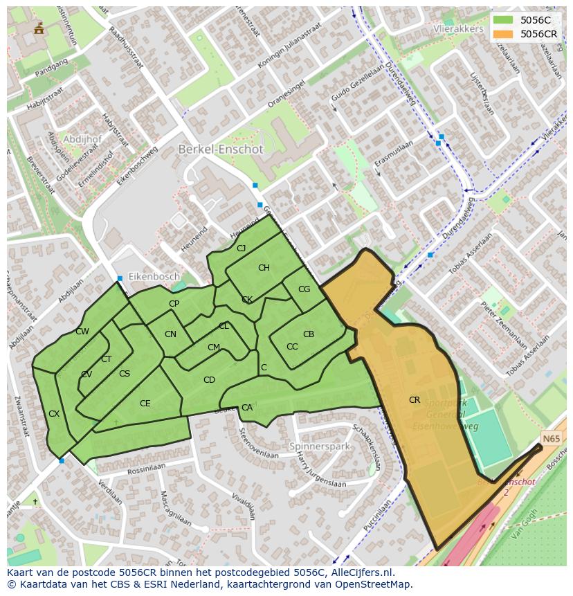 Afbeelding van het postcodegebied 5056 CR op de kaart.