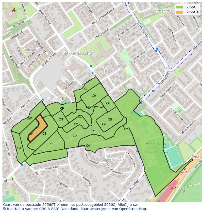 Afbeelding van het postcodegebied 5056 CT op de kaart.