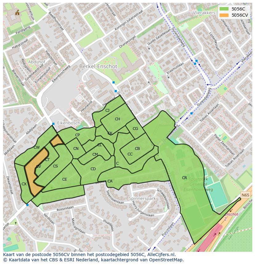 Afbeelding van het postcodegebied 5056 CV op de kaart.