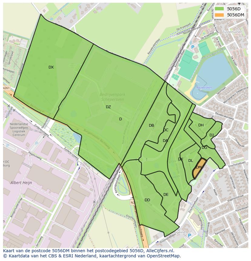 Afbeelding van het postcodegebied 5056 DM op de kaart.