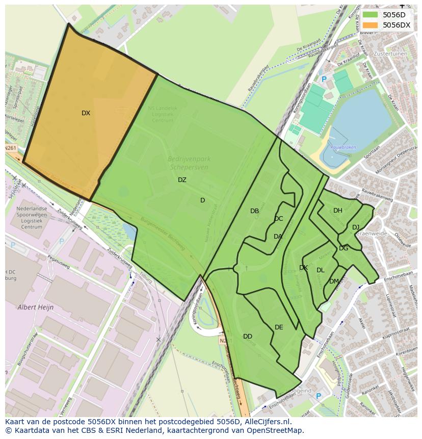 Afbeelding van het postcodegebied 5056 DX op de kaart.