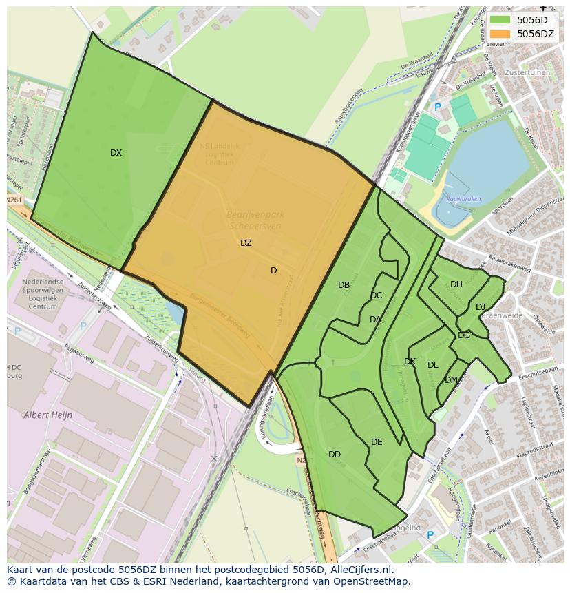 Afbeelding van het postcodegebied 5056 DZ op de kaart.