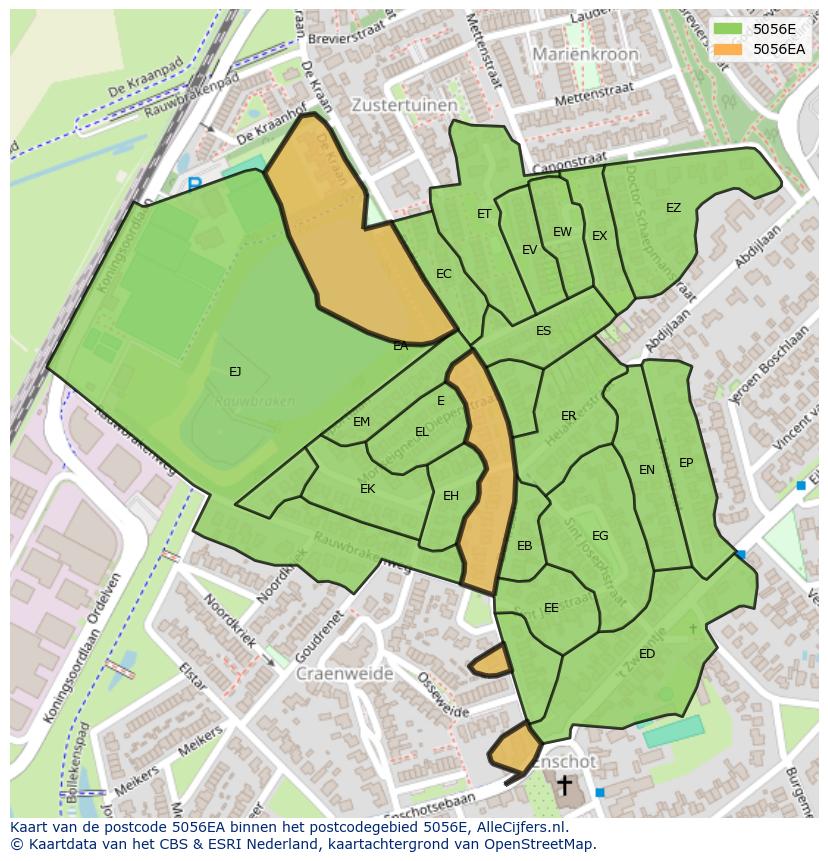 Afbeelding van het postcodegebied 5056 EA op de kaart.