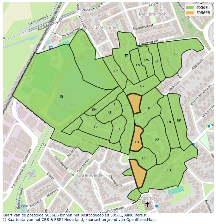 Afbeelding van het postcodegebied 5056 EB op de kaart.