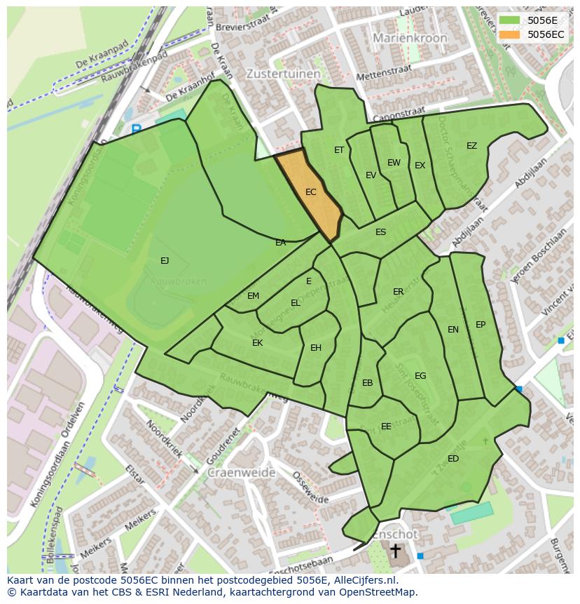 Afbeelding van het postcodegebied 5056 EC op de kaart.