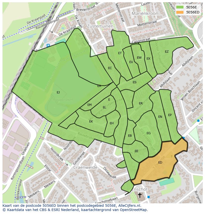 Afbeelding van het postcodegebied 5056 ED op de kaart.