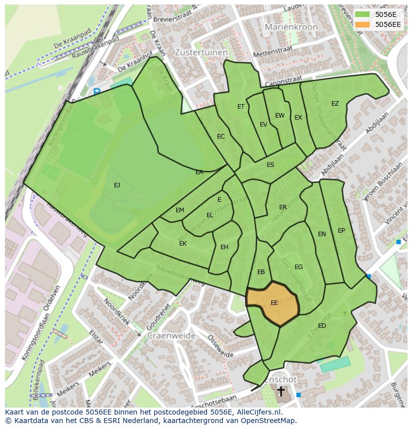 Afbeelding van het postcodegebied 5056 EE op de kaart.