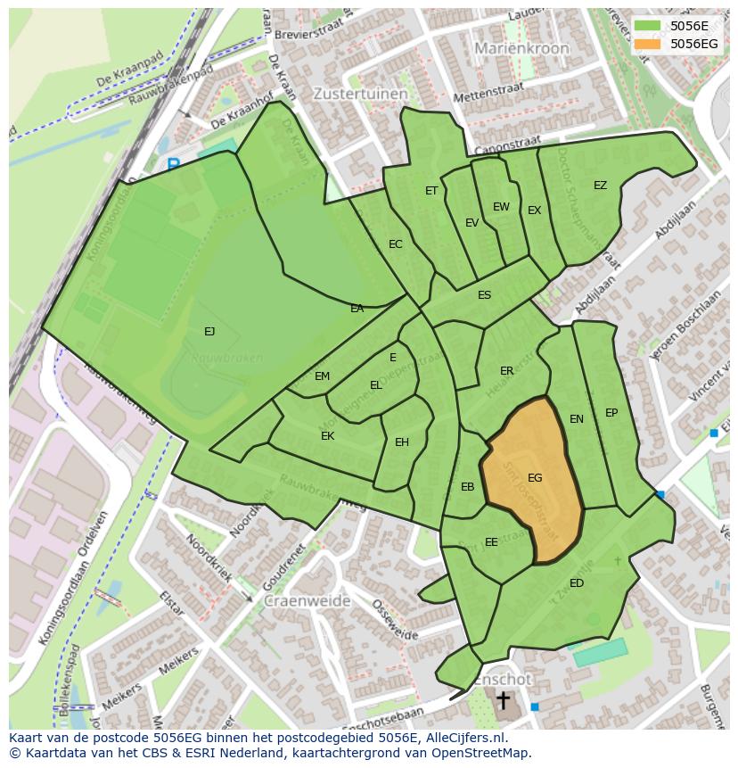 Afbeelding van het postcodegebied 5056 EG op de kaart.