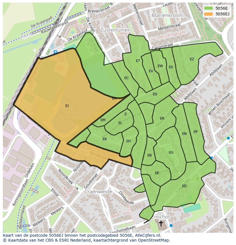Afbeelding van het postcodegebied 5056 EJ op de kaart.