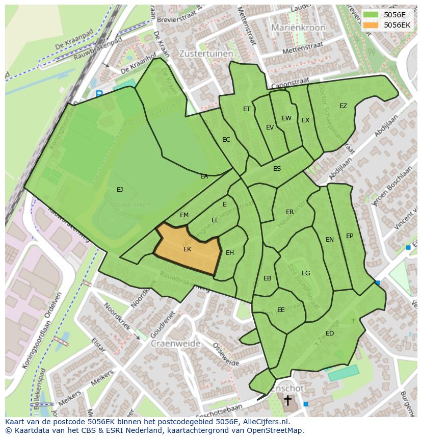 Afbeelding van het postcodegebied 5056 EK op de kaart.