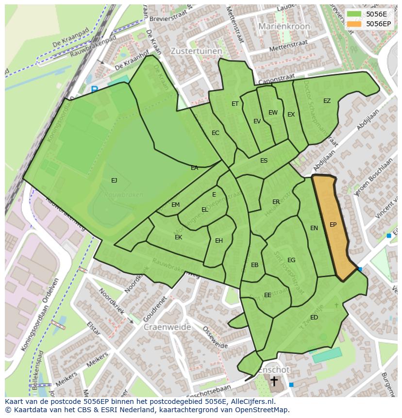 Afbeelding van het postcodegebied 5056 EP op de kaart.