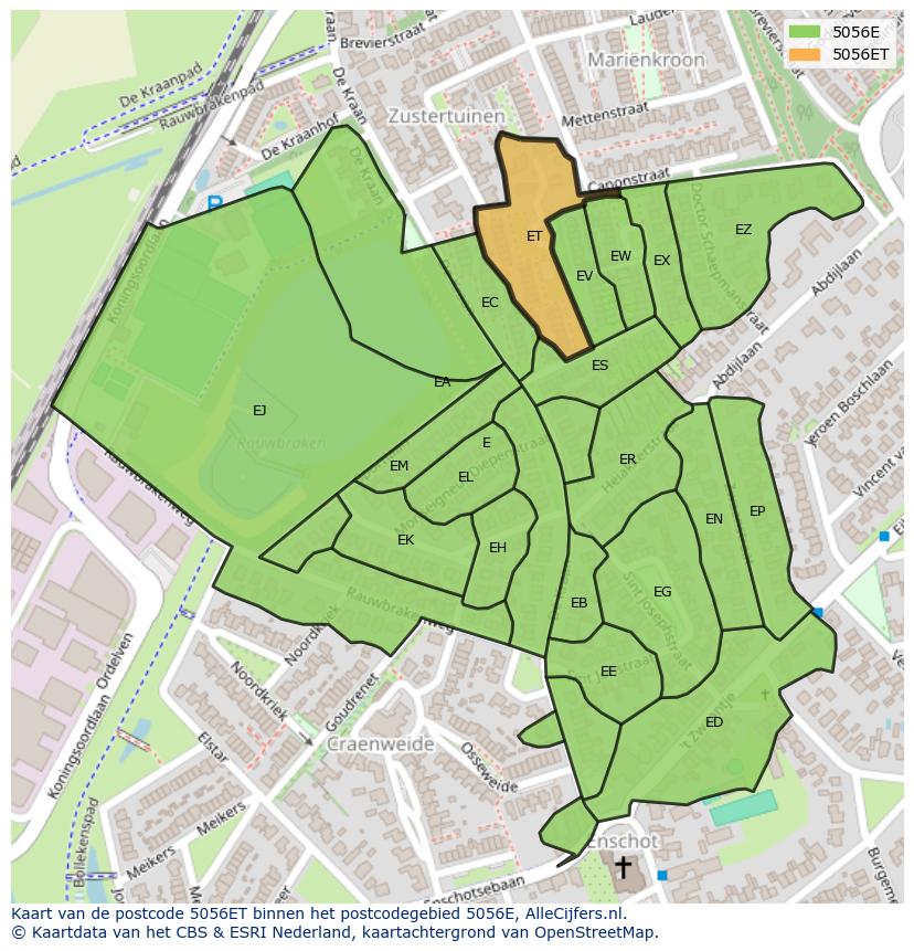 Afbeelding van het postcodegebied 5056 ET op de kaart.