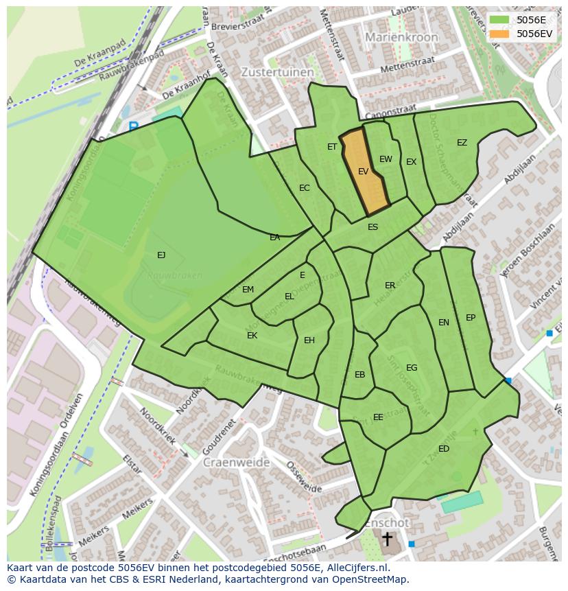 Afbeelding van het postcodegebied 5056 EV op de kaart.