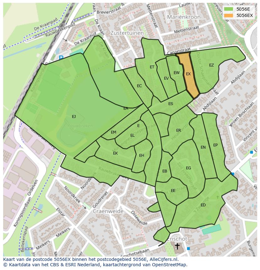 Afbeelding van het postcodegebied 5056 EX op de kaart.