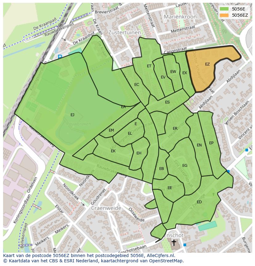 Afbeelding van het postcodegebied 5056 EZ op de kaart.