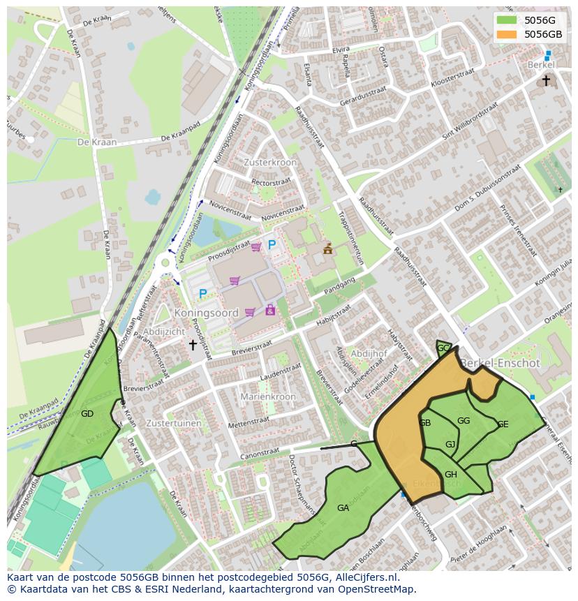 Afbeelding van het postcodegebied 5056 GB op de kaart.