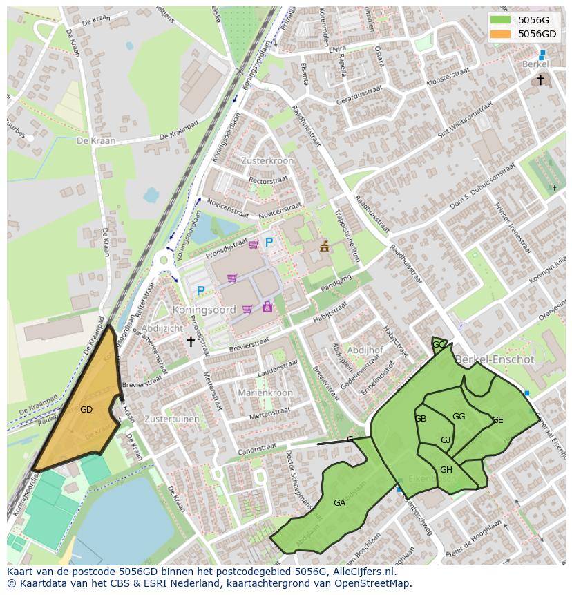 Afbeelding van het postcodegebied 5056 GD op de kaart.
