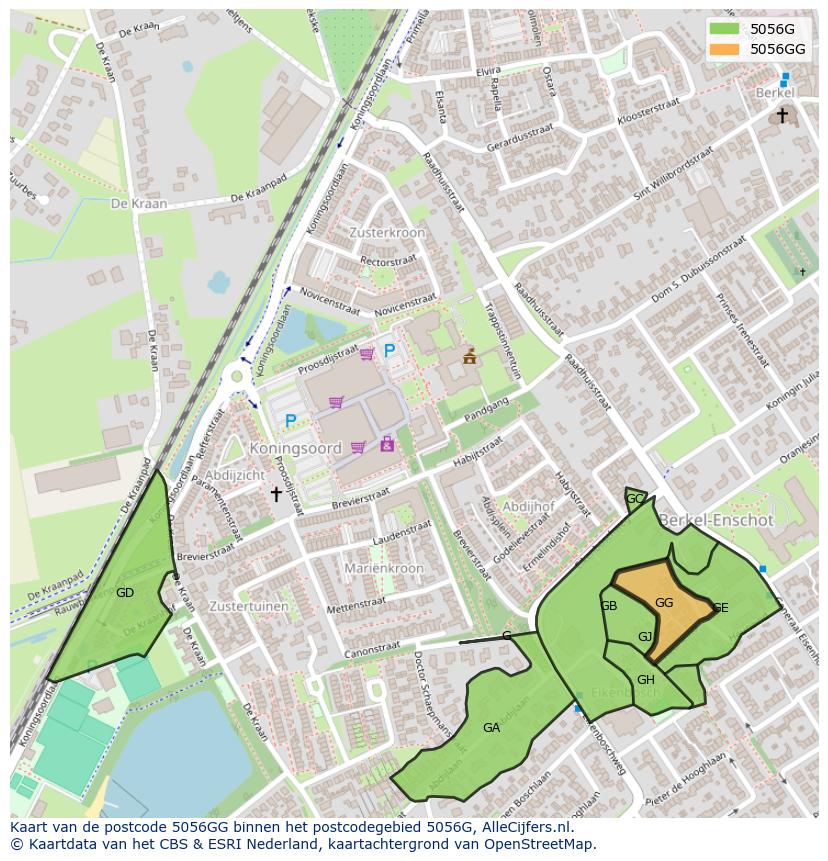 Afbeelding van het postcodegebied 5056 GG op de kaart.