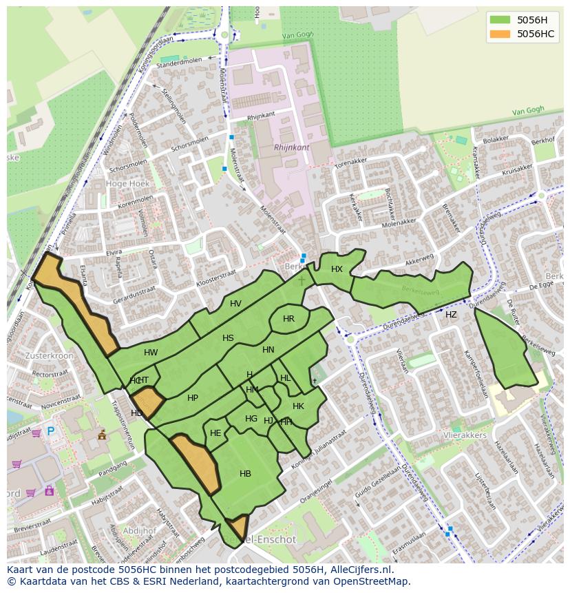Afbeelding van het postcodegebied 5056 HC op de kaart.
