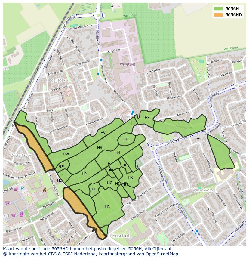 Afbeelding van het postcodegebied 5056 HD op de kaart.
