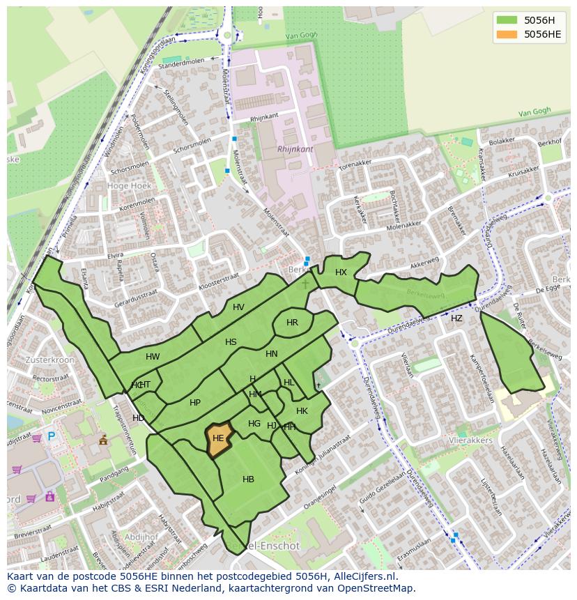 Afbeelding van het postcodegebied 5056 HE op de kaart.