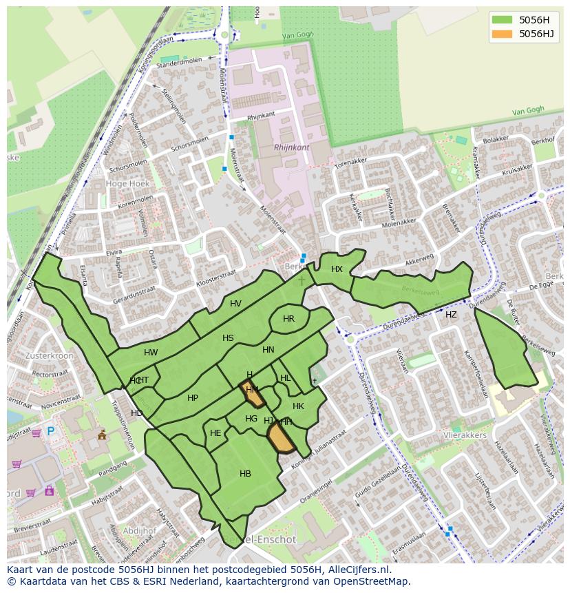 Afbeelding van het postcodegebied 5056 HJ op de kaart.