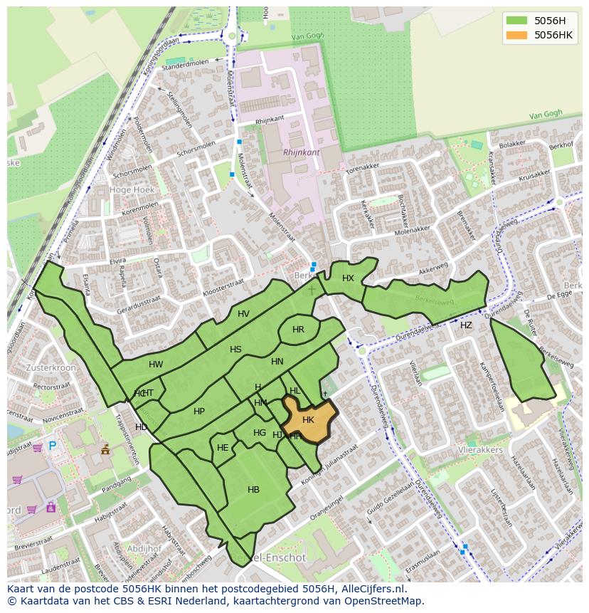 Afbeelding van het postcodegebied 5056 HK op de kaart.
