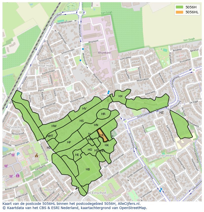 Afbeelding van het postcodegebied 5056 HL op de kaart.