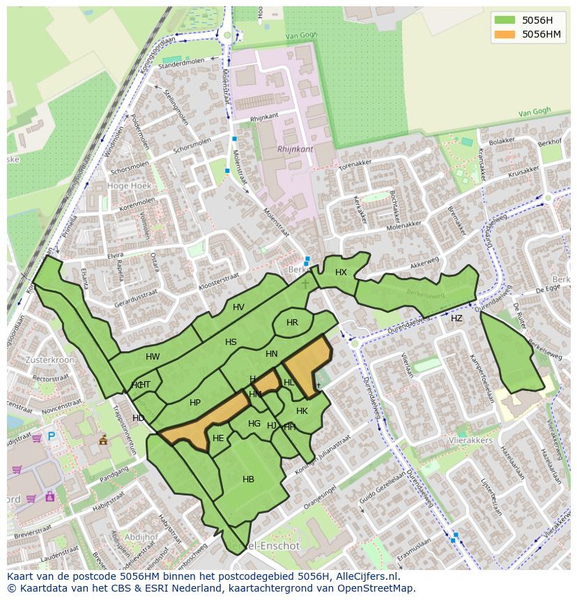 Afbeelding van het postcodegebied 5056 HM op de kaart.