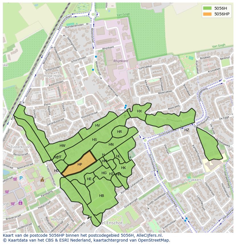 Afbeelding van het postcodegebied 5056 HP op de kaart.