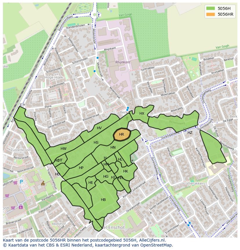 Afbeelding van het postcodegebied 5056 HR op de kaart.