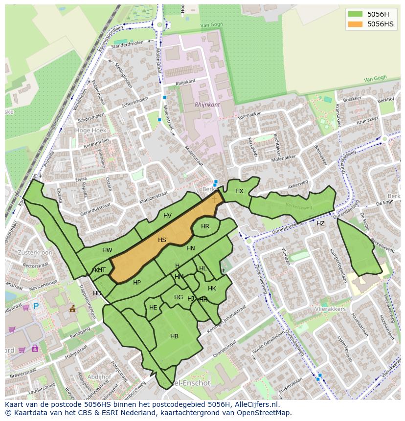 Afbeelding van het postcodegebied 5056 HS op de kaart.