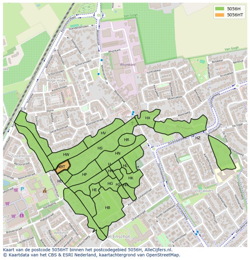 Afbeelding van het postcodegebied 5056 HT op de kaart.