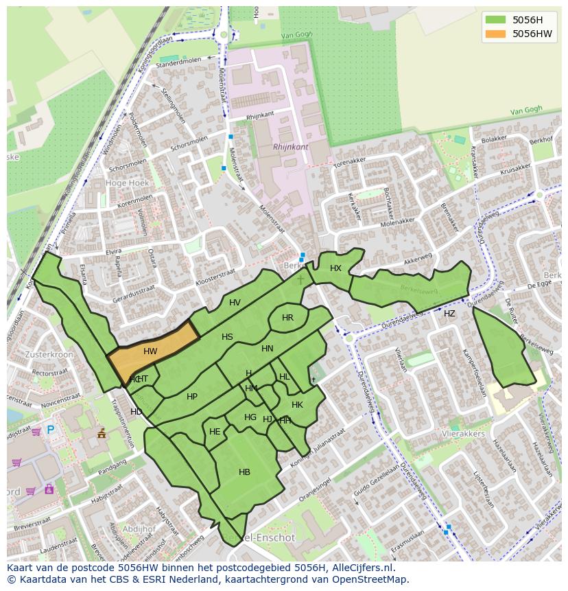 Afbeelding van het postcodegebied 5056 HW op de kaart.