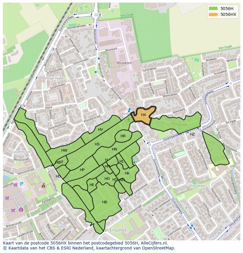Afbeelding van het postcodegebied 5056 HX op de kaart.